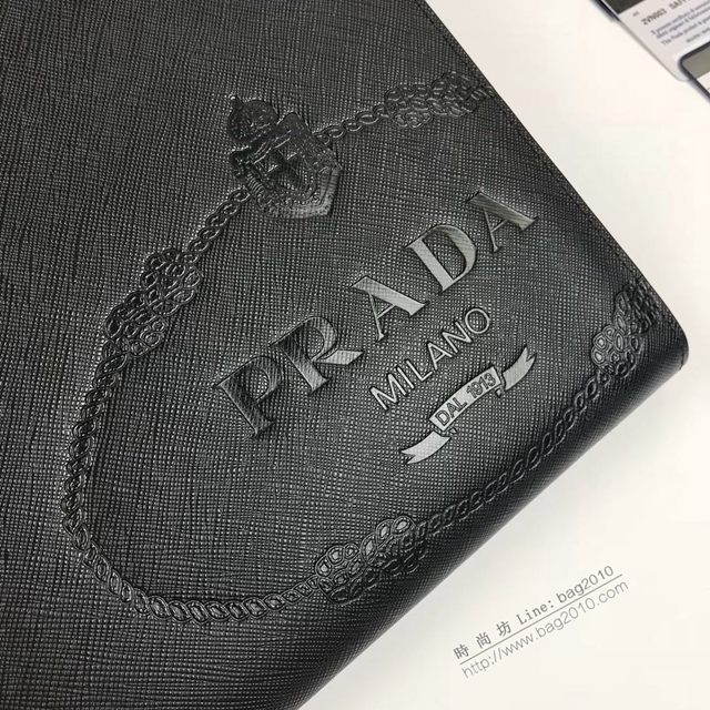 prada手包 普拉達2020最新款皮革手拿包 2VN003 Prada黑色男士手拿包  pyd2415